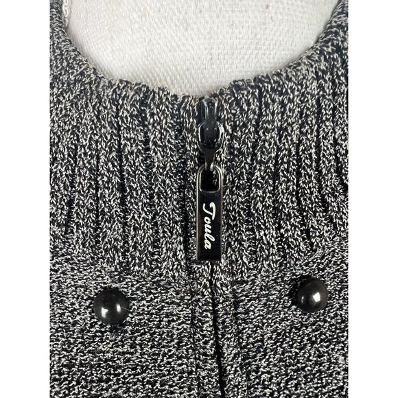 Vintage Toula Santana Knit Wool Zip Up Sweater Marled Black Leather Women's Sz 4 - Picture 5 of 12